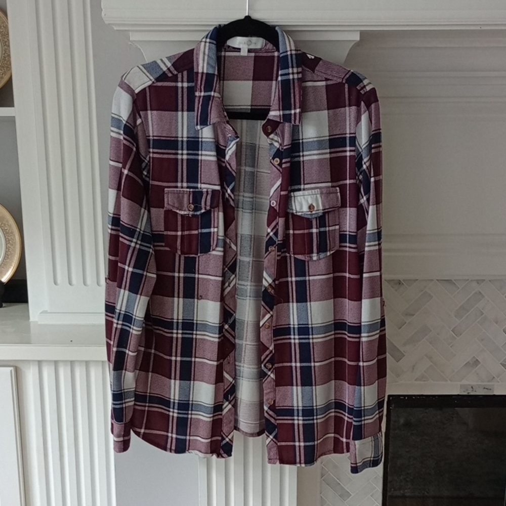 B) Eden & Olivia Maroon and Blue Plaid Button Down Shirt